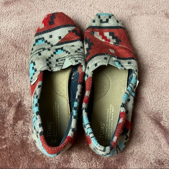Tribal Print Wool Toms Slip Ons Size 8 - Picture 1 of 6